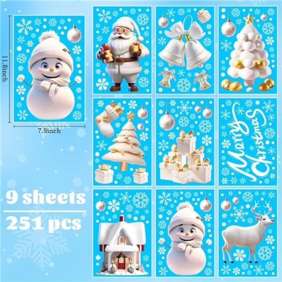 251PCS 3D Christmas Snowflake Window Clings - Holiday Decorations for Glass - Picture 5 of 8